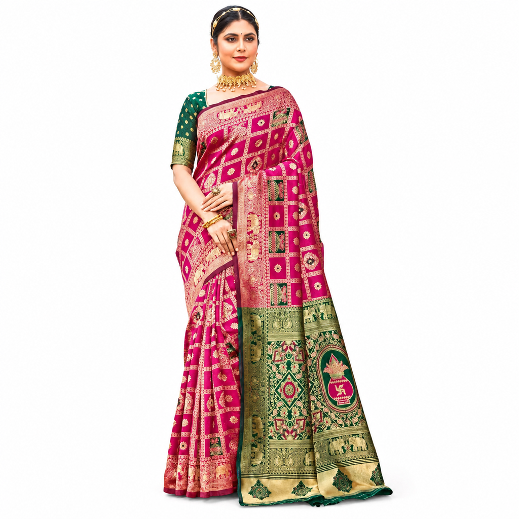 Pink Banarasi Cotton Silk Saree