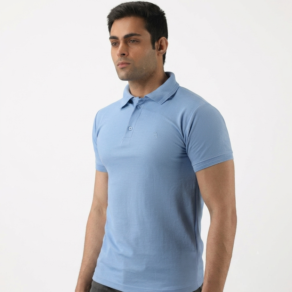 COTFYNE Men's Solid Light Blue Polo T-Shirt